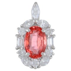 Fine Padparadscha Sapphire Diamond Platinum Pendant, GIA Certified