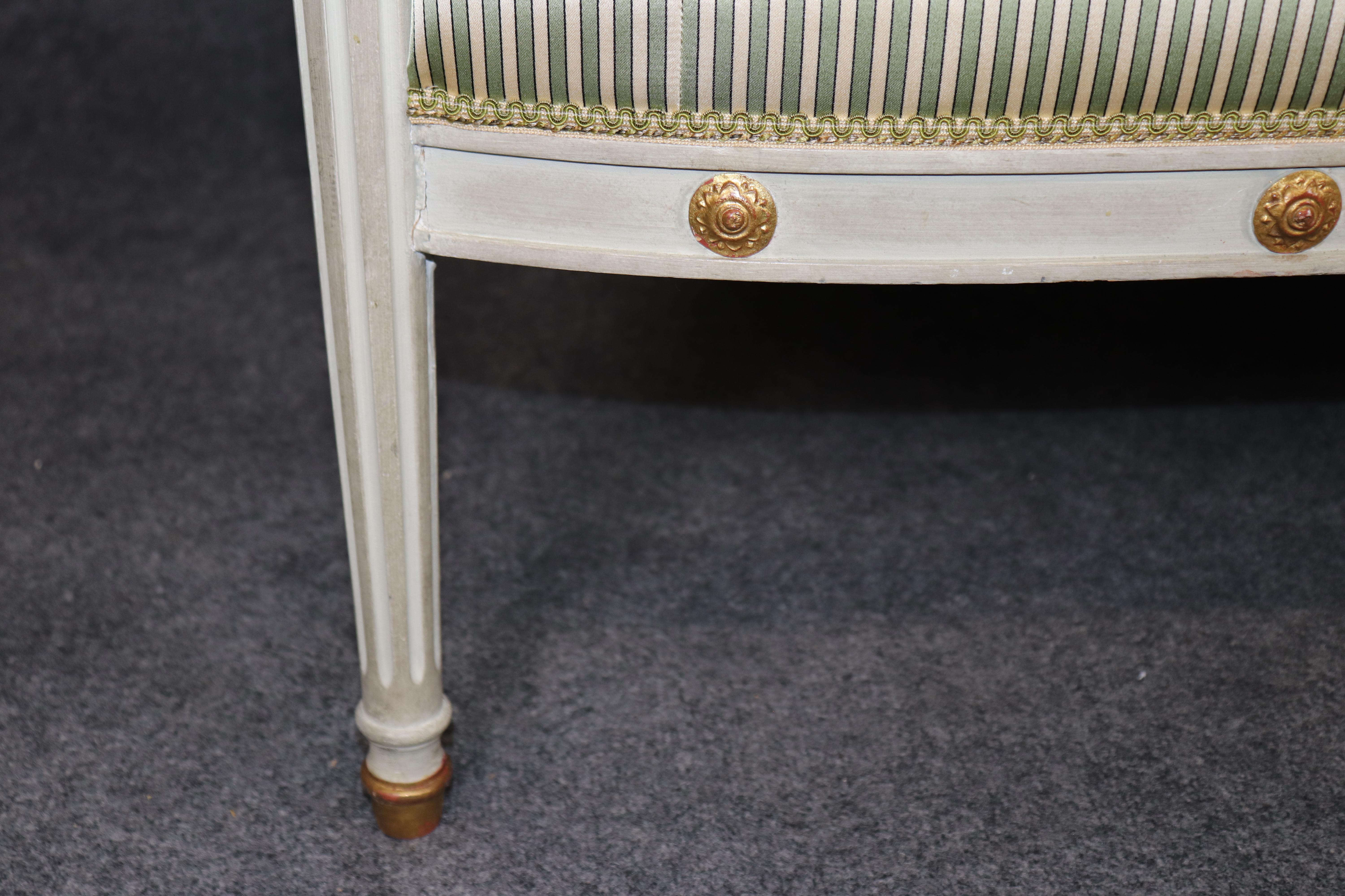 Fine Paint Decorated Gilt Over Red Bole Green Silk Maison Jansen Attr. Settee For Sale 2