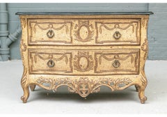 Fine Paint Decorated Marble Top Bombe Chest