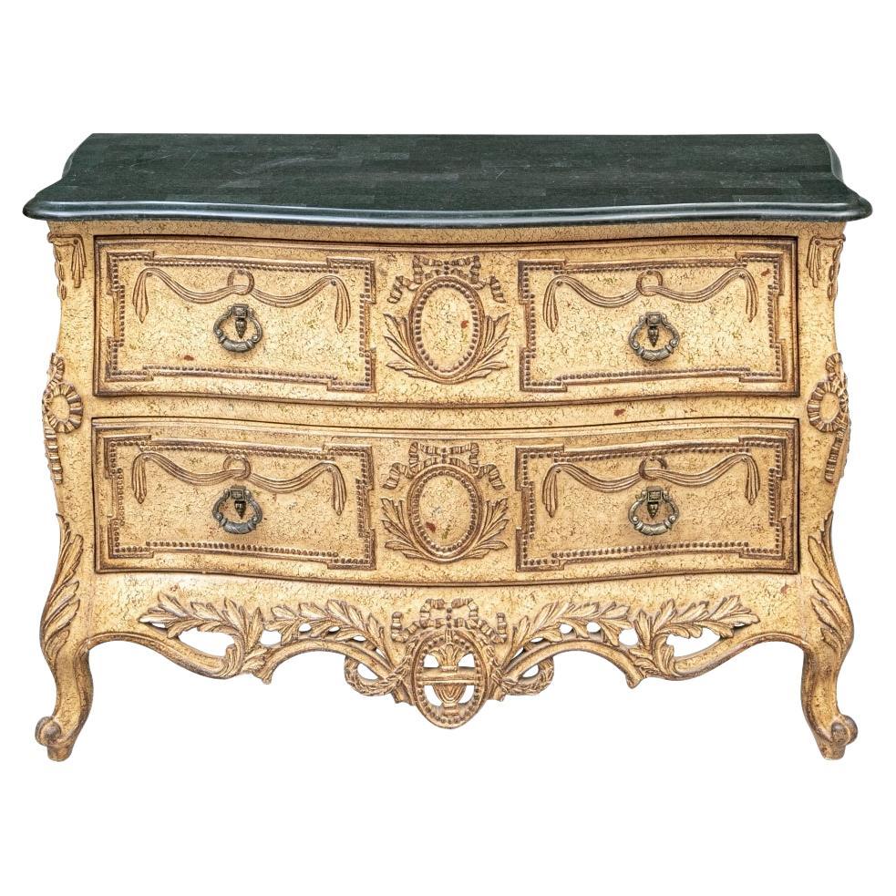 Fine Paint Decorated Marble Top Bombe Chest