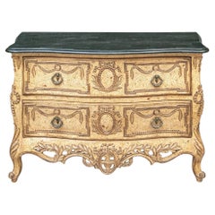 Fine Paint Decorated Marble Top Bombe Chest