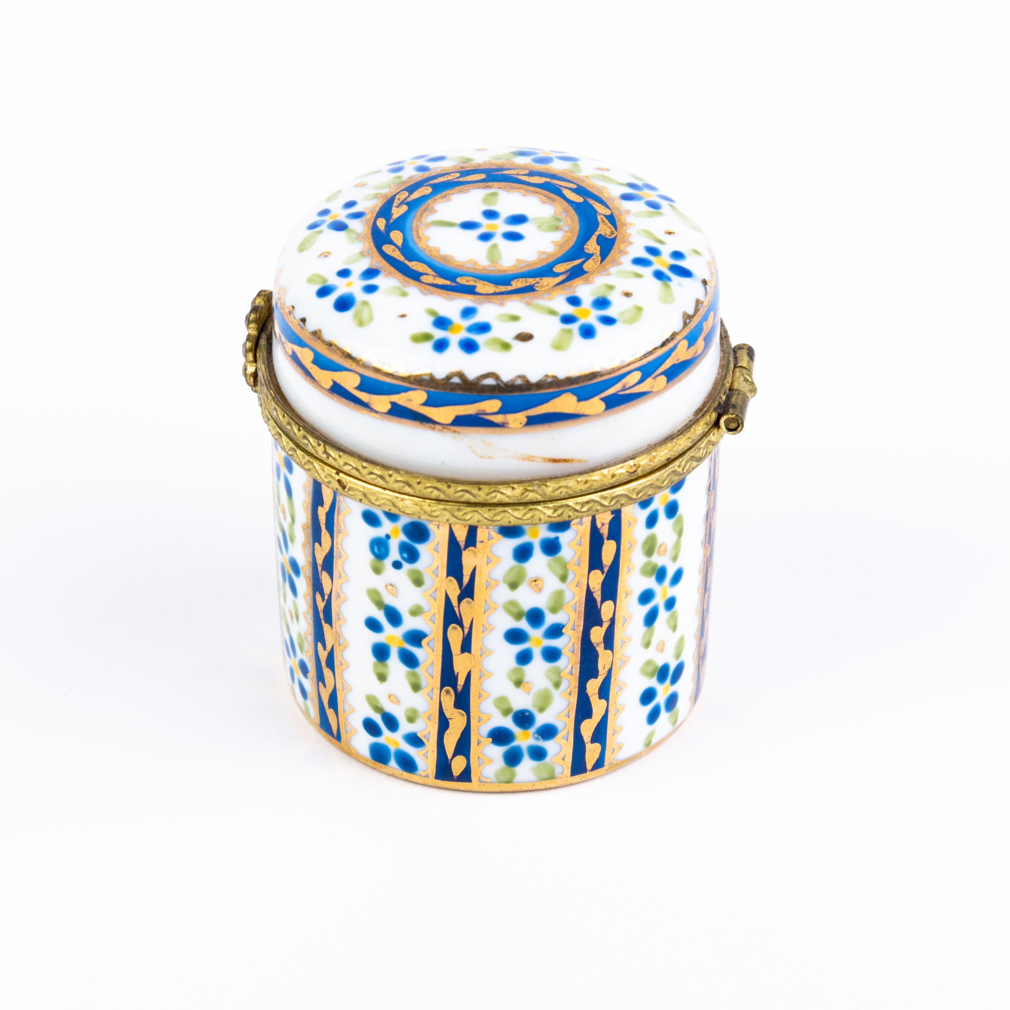 20th Century Fine Painted Porcelain French Gilt Mounted Pill Box