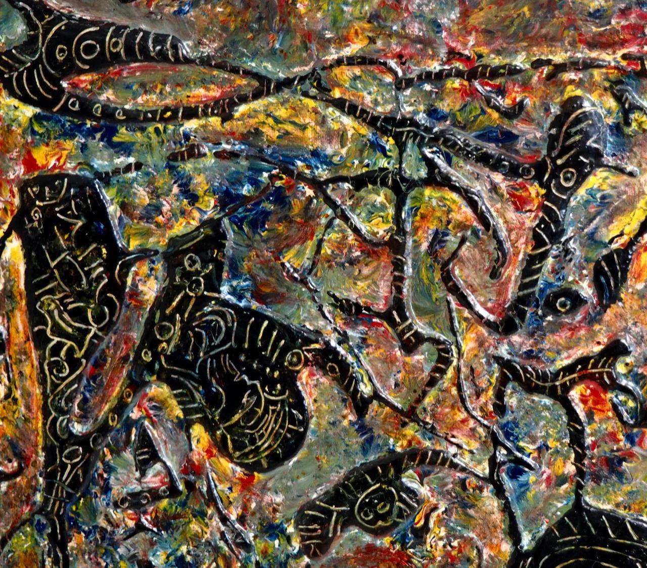 Schönes Gemälde, signiert Børge S. Birch. Die Galerie Birch in Kopenhagen, Dänemark, war in den 1960er Jahren eine der wichtigsten Galerien Dänemarks und verfügte über eine große Sammlung von Cobra-Gemälden.
Abmessungen:
Ohne Rahmen:
H. 33 B. 46