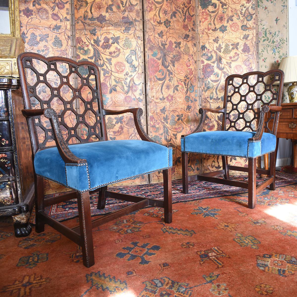 Fine Pair 18th Century Carved Mahogany Library Armchairs Robert Manwaring For Sale 6