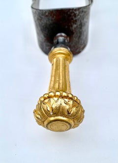 Fine Pair 18th Century Louis XVI Dore Bronze, Polished Steel Fireplace Tools