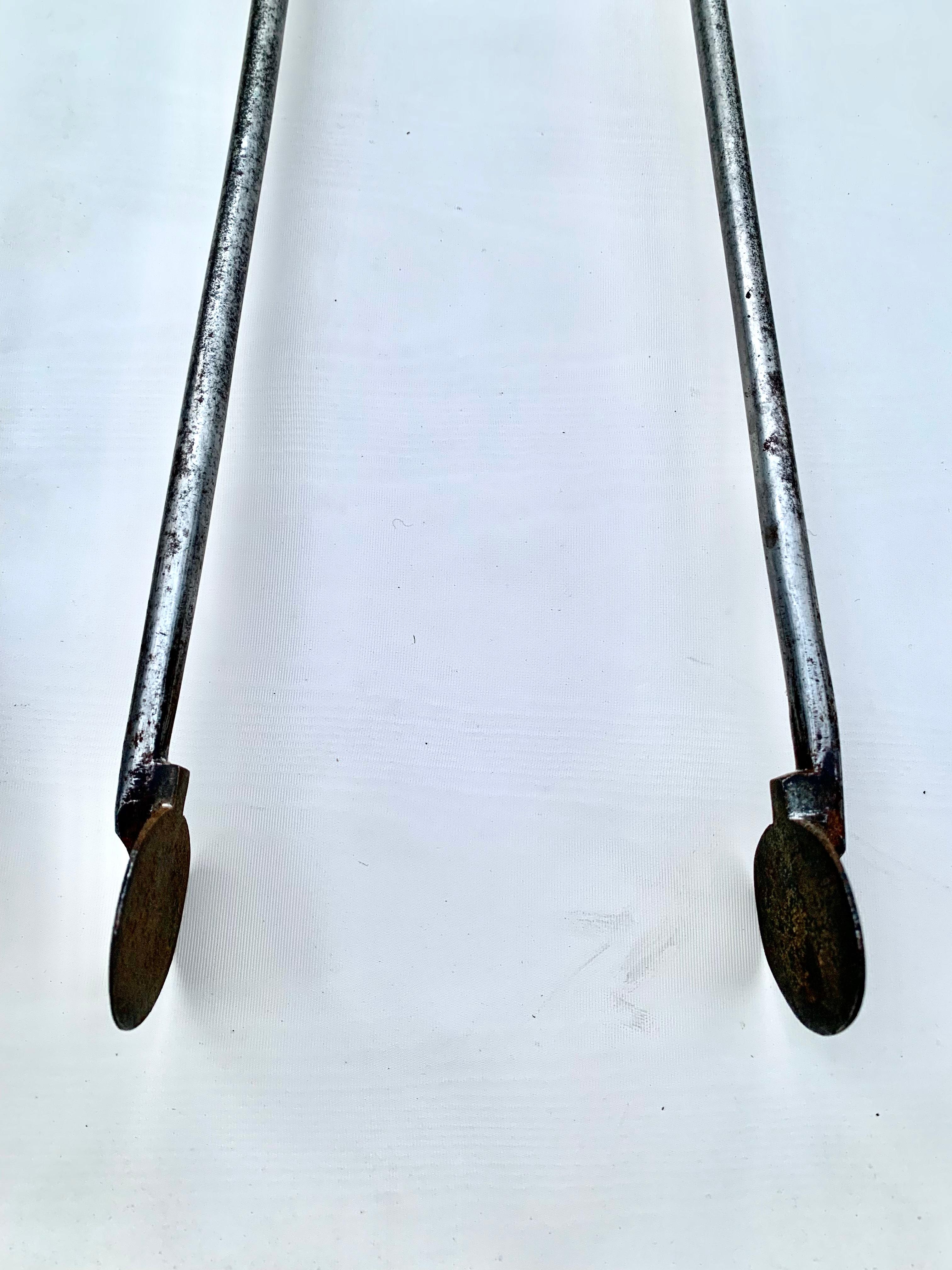 Fine Pair 18th Century Louis XVI Dore Bronze, Polished Steel Fireplace Tools For Sale 2