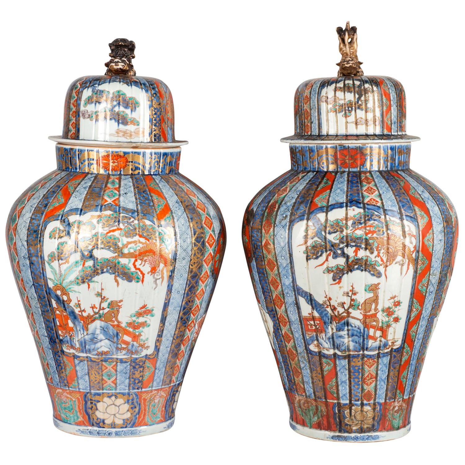 Fine Pair of 19th Century Japanese Imari Lidded Vases