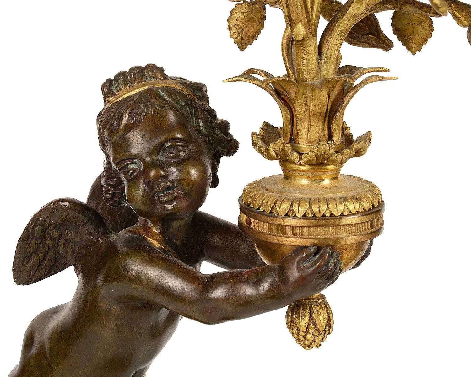 French Fine pair 19th Century ormolu and Porphyry candelabra, attributed to Henry Dasso
