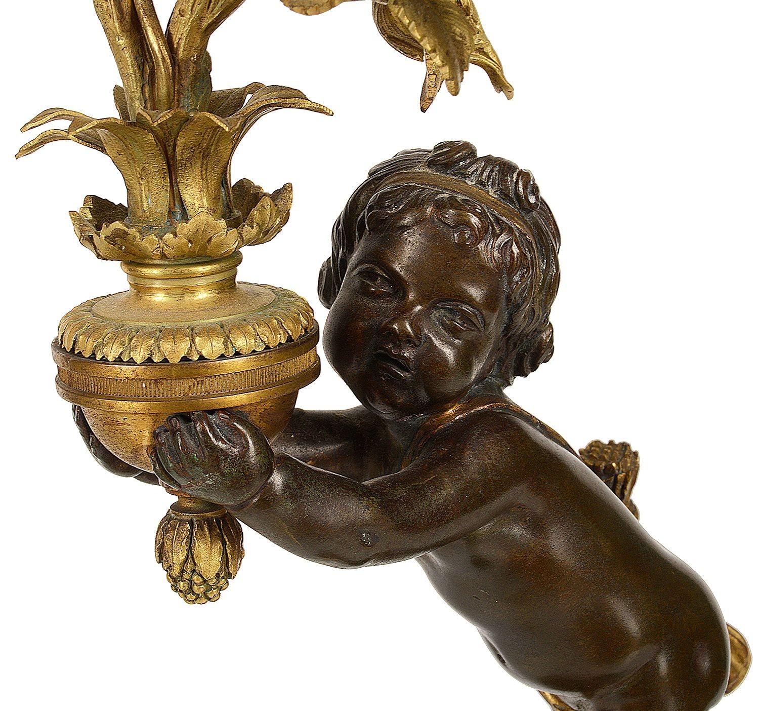 Fine pair 19th Century ormolu and Porphyry candelabra, attributed to Henry Dasso In Good Condition For Sale In Brighton, Sussex