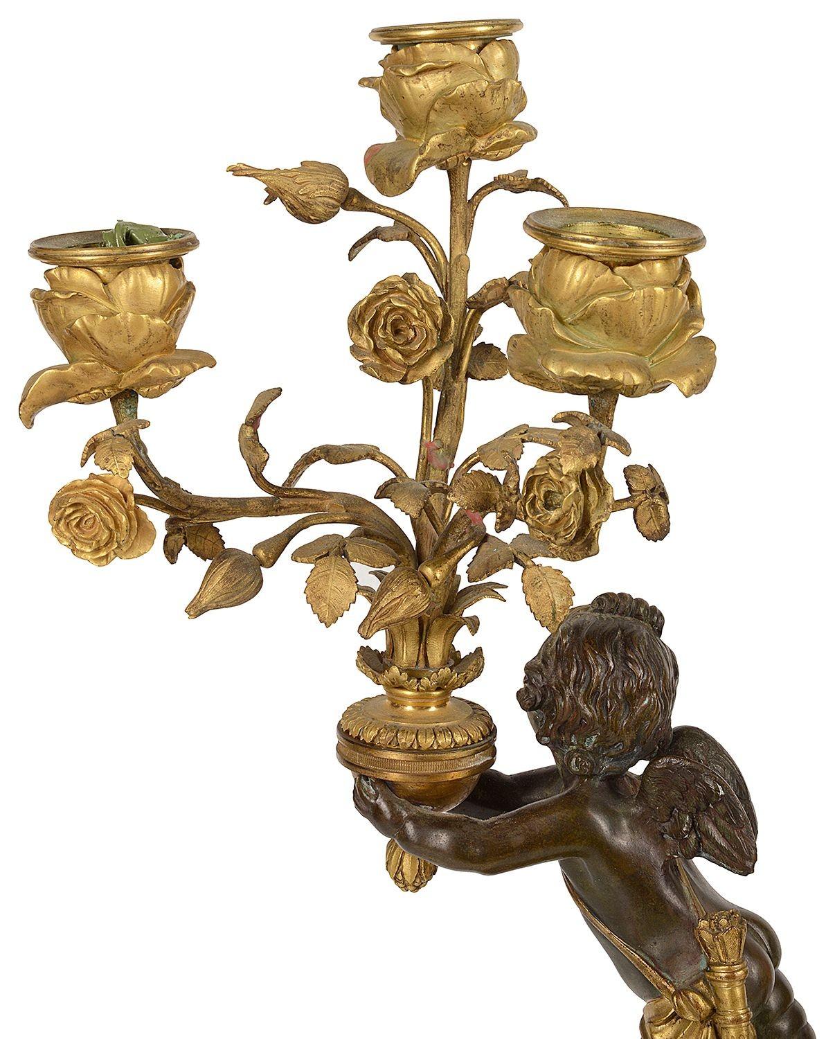 Paire de candélabres en bronze doré et porphyre du 19ème siècle, attribués à Henry Dasso en vente 1