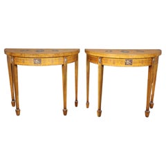 Fino par de consolas inglesas abatibles decoradas con pintura Adams