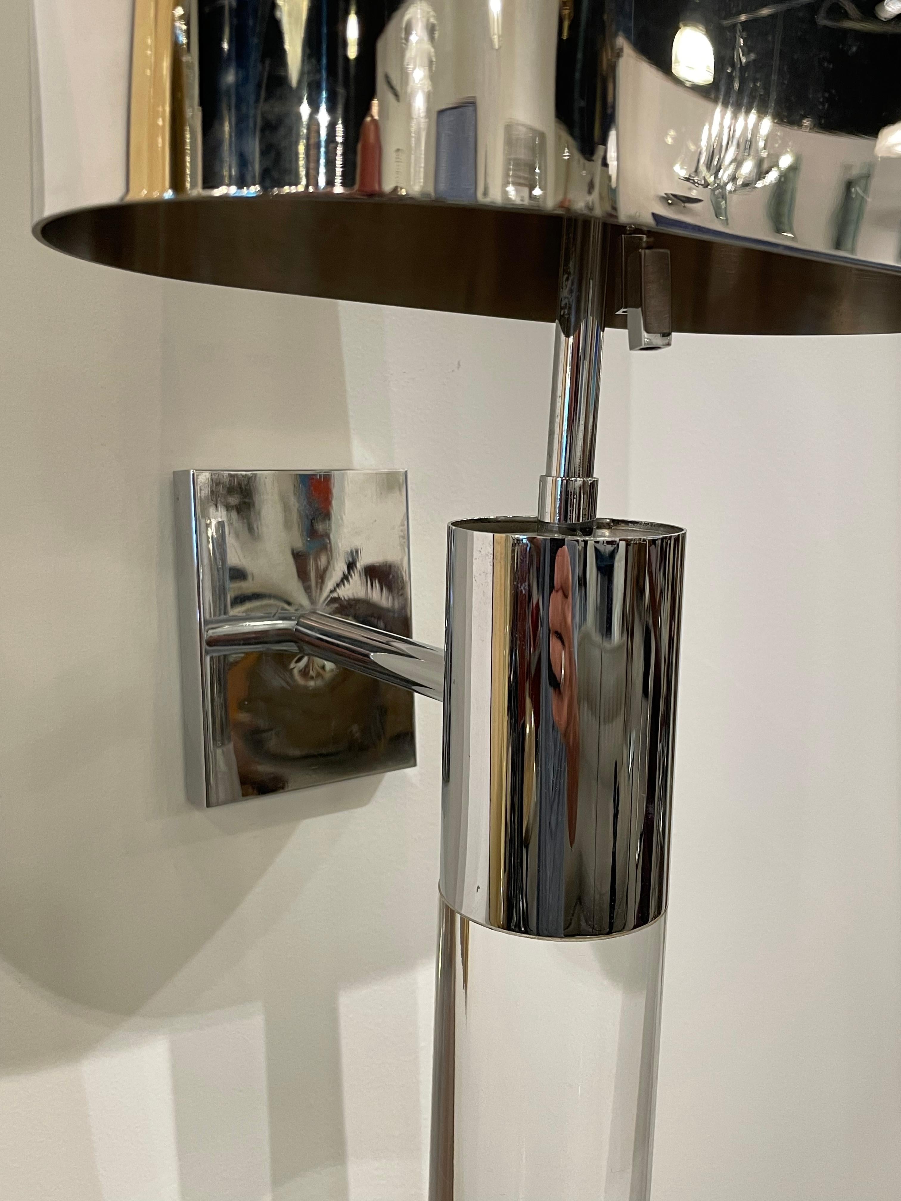 Fine Pair American Modern Polished Steel and Lucite Wall Lights, Karl Springer For Sale 2