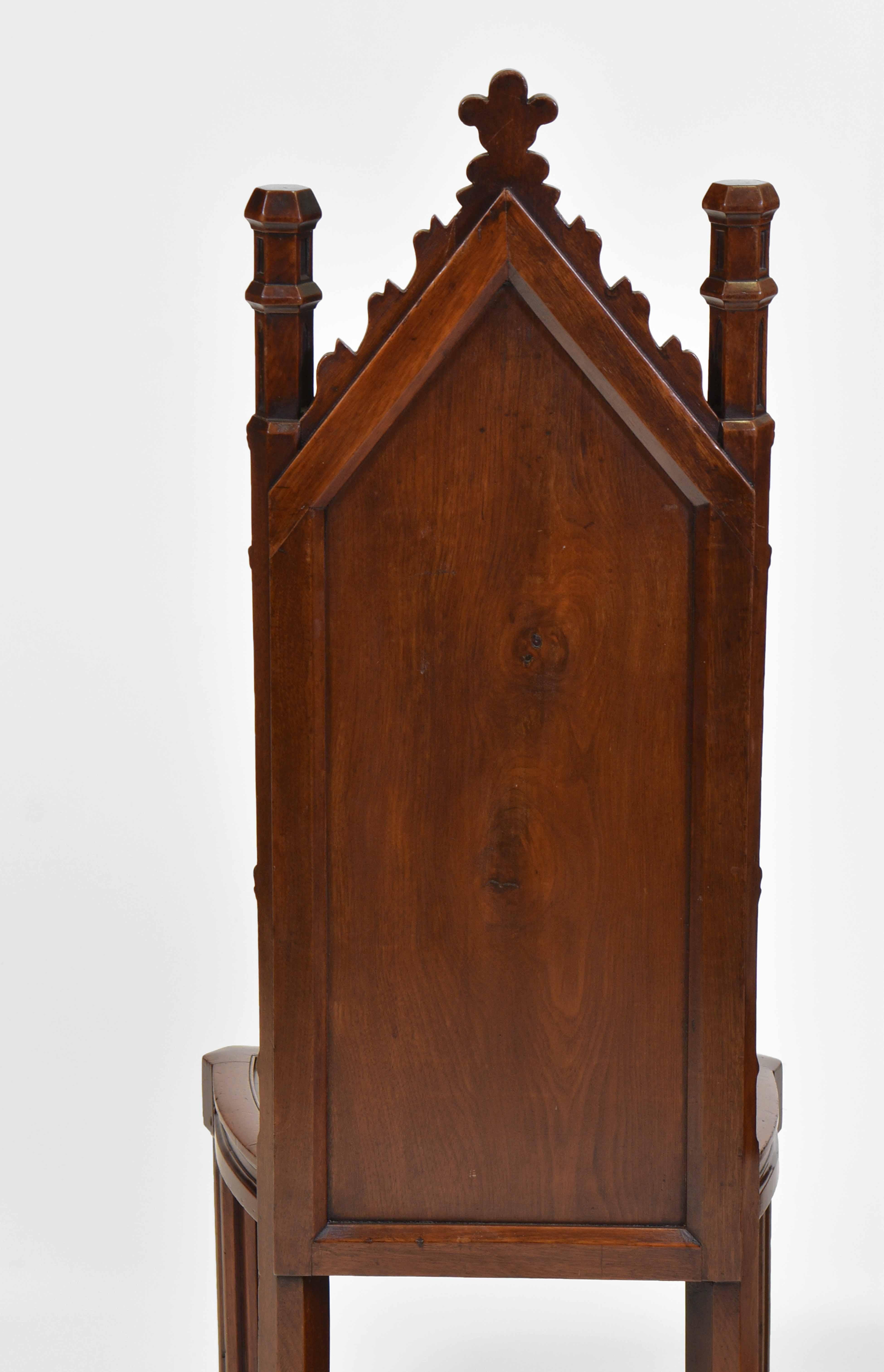 Fine Pair Antique Gothic Walnut Hall Chairs 2