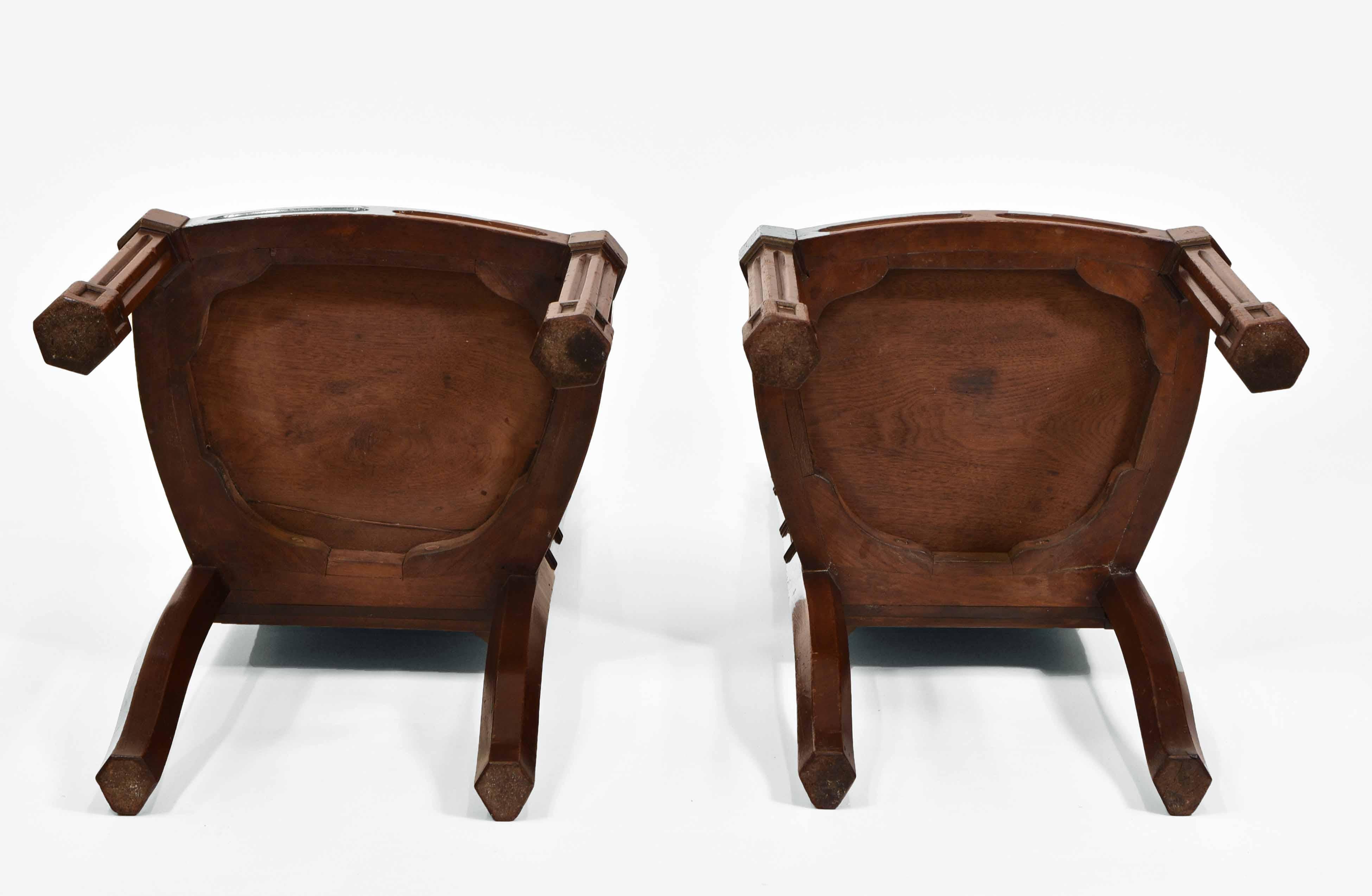 Fine Pair Antique Gothic Walnut Hall Chairs 5