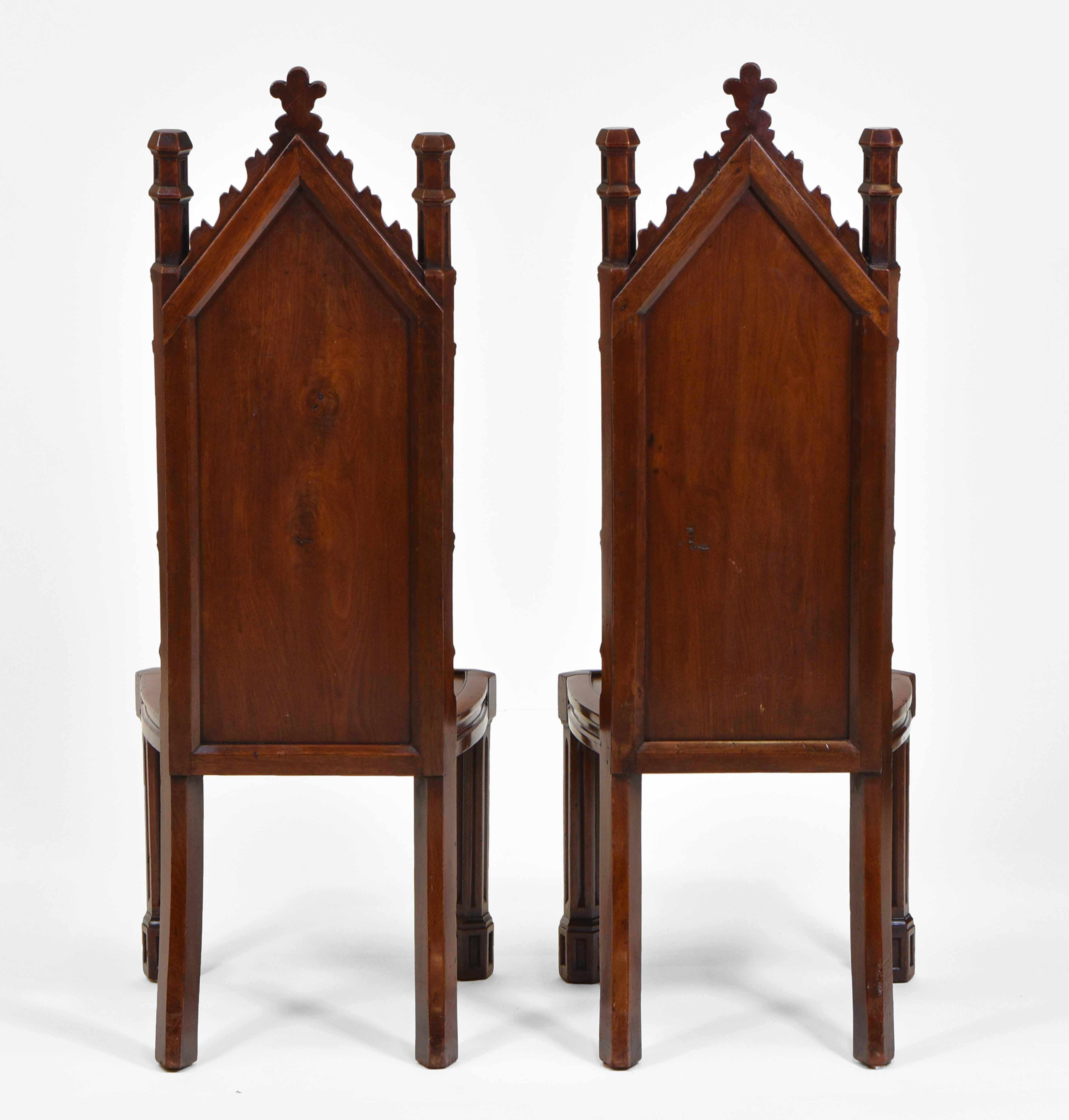 19th Century Fine Pair Antique Gothic Walnut Hall Chairs