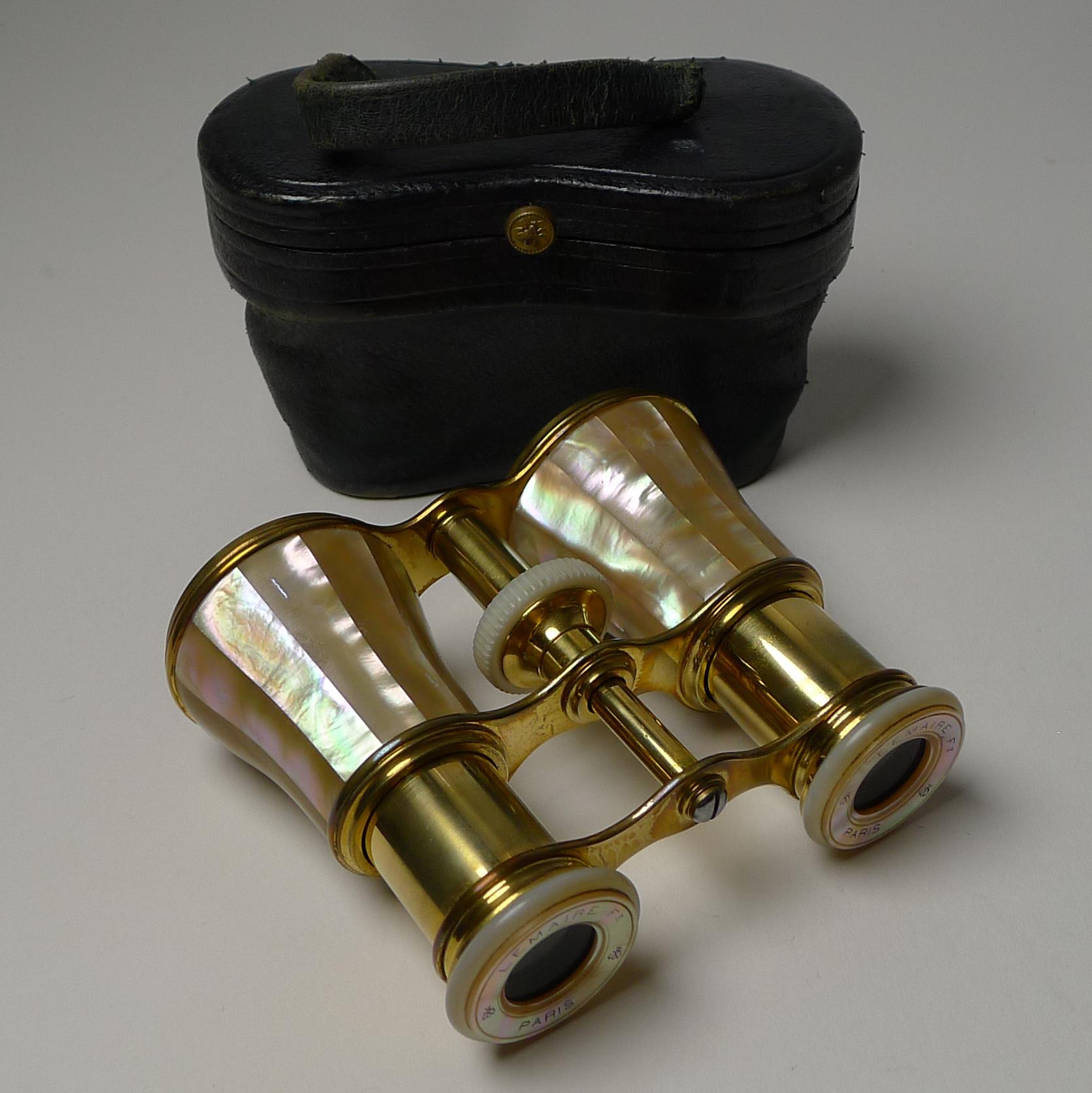Fine Pair Antique Mother of Pearl Opera Glasses by LeMaire, Paris c.1900 1