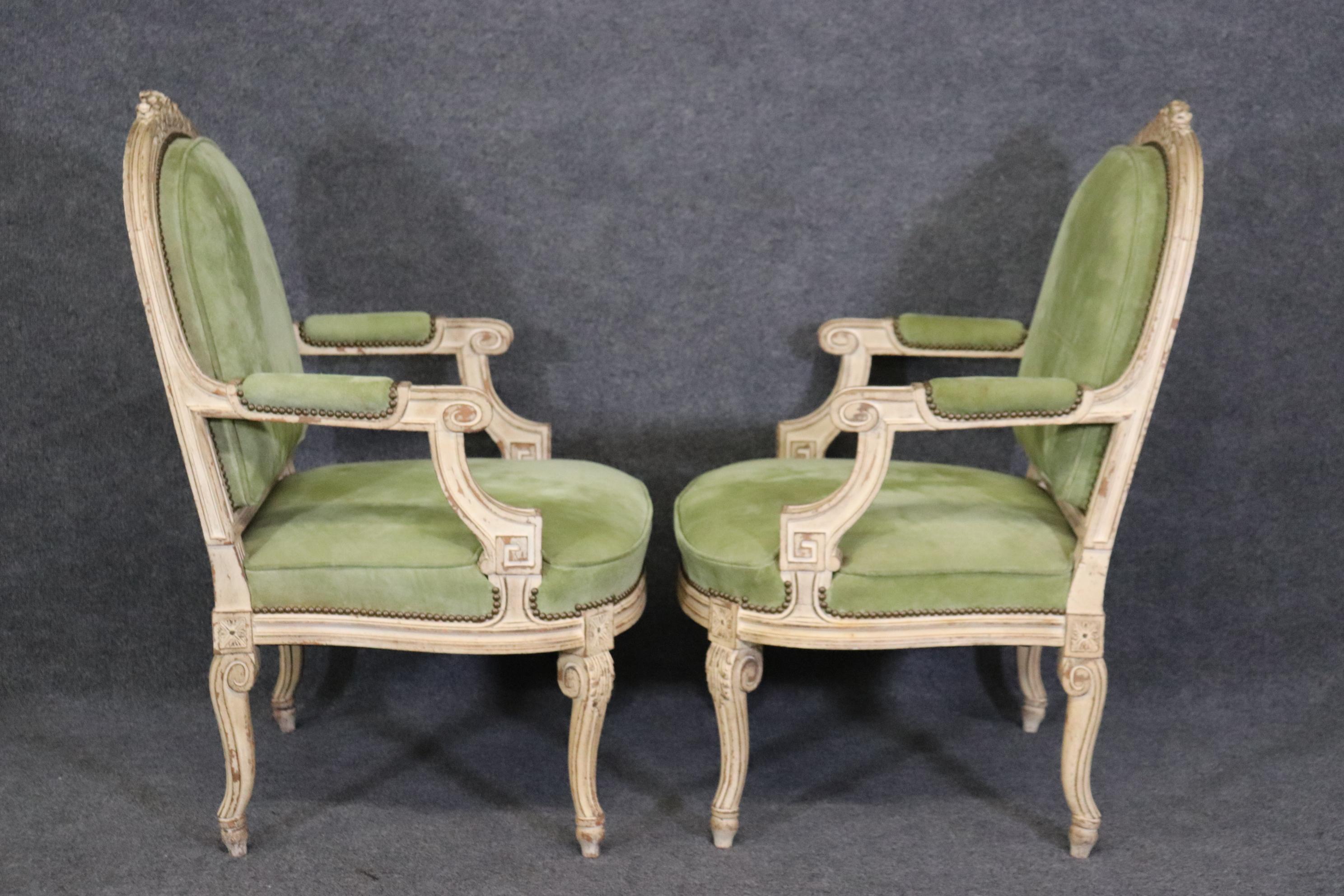 Fine Pair Antique White Paint Decorated French Louis XV Large Scale Armchairs  For Sale 3