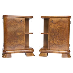 Fine Pair Art Deco Walnut & Burr Walnut Bedside Cupboards circa 1930s