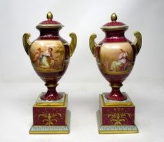 Fine Pair of Austrian Royal Vienna Mythological Themed Hand Painted Vases