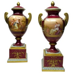 Fine Pair of Austrian Royal Vienna Mythological Themed Hand Painted Vases