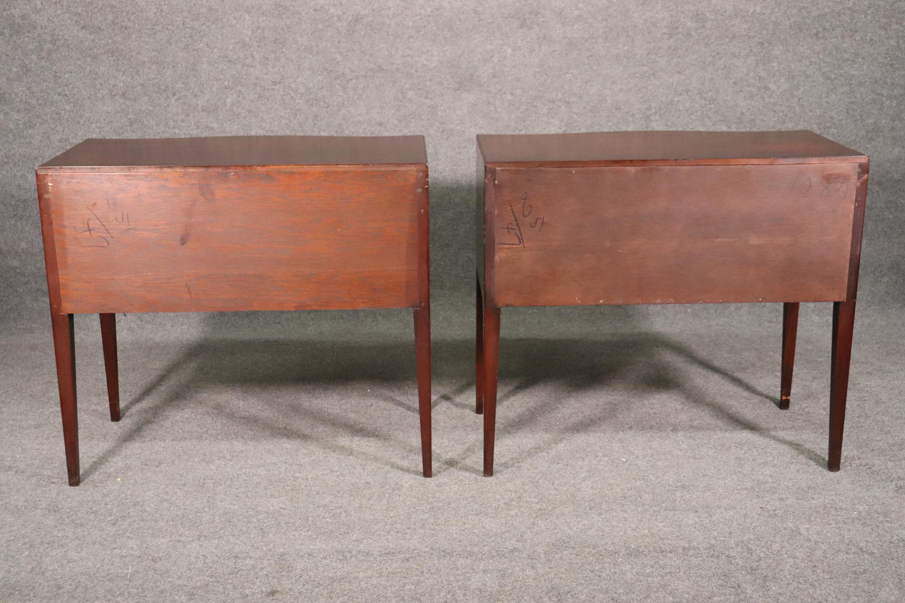 Fine Pair Baker Banded Flame Mahogany Two Drawer Console Tables Buffets C1940 5