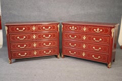 Fine Pair Baker Louis XVI Bronze Mounted Commodes in Red Lacquer