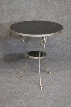 Fine Pair of Black Marble-Top Steel French Louis XVI Gueridons End Tables