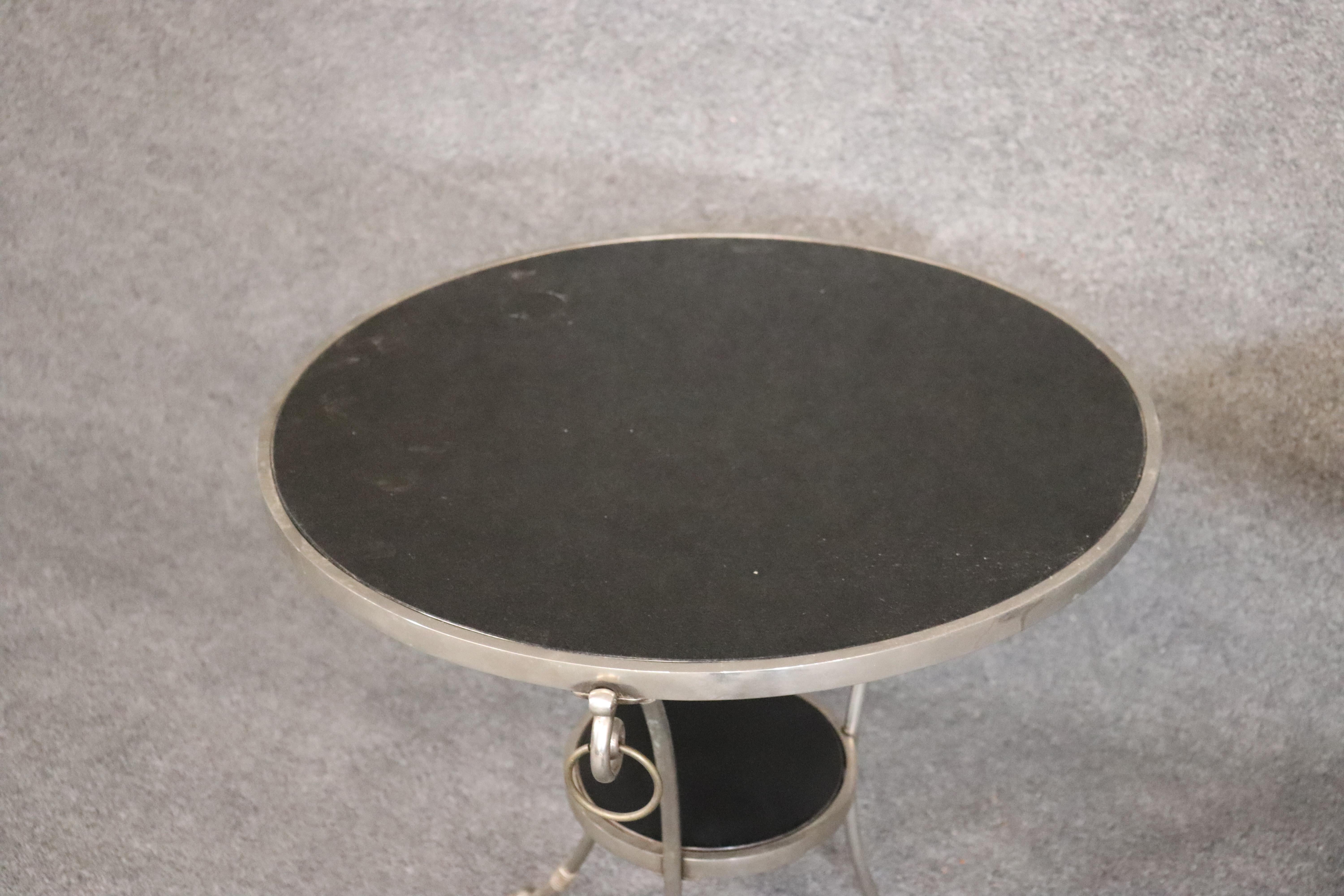 Fine Pair of Black Marble-Top Steel French Louis XVI Gueridons End Tables  In Good Condition In Swedesboro, NJ