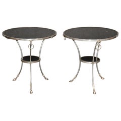 Fine Pair of Black Marble-Top Steel French Louis XVI Gueridons End Tables