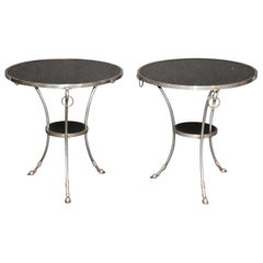 Used Fine Pair of Black Marble-Top Steel French Louis XVI Gueridons End Tables 