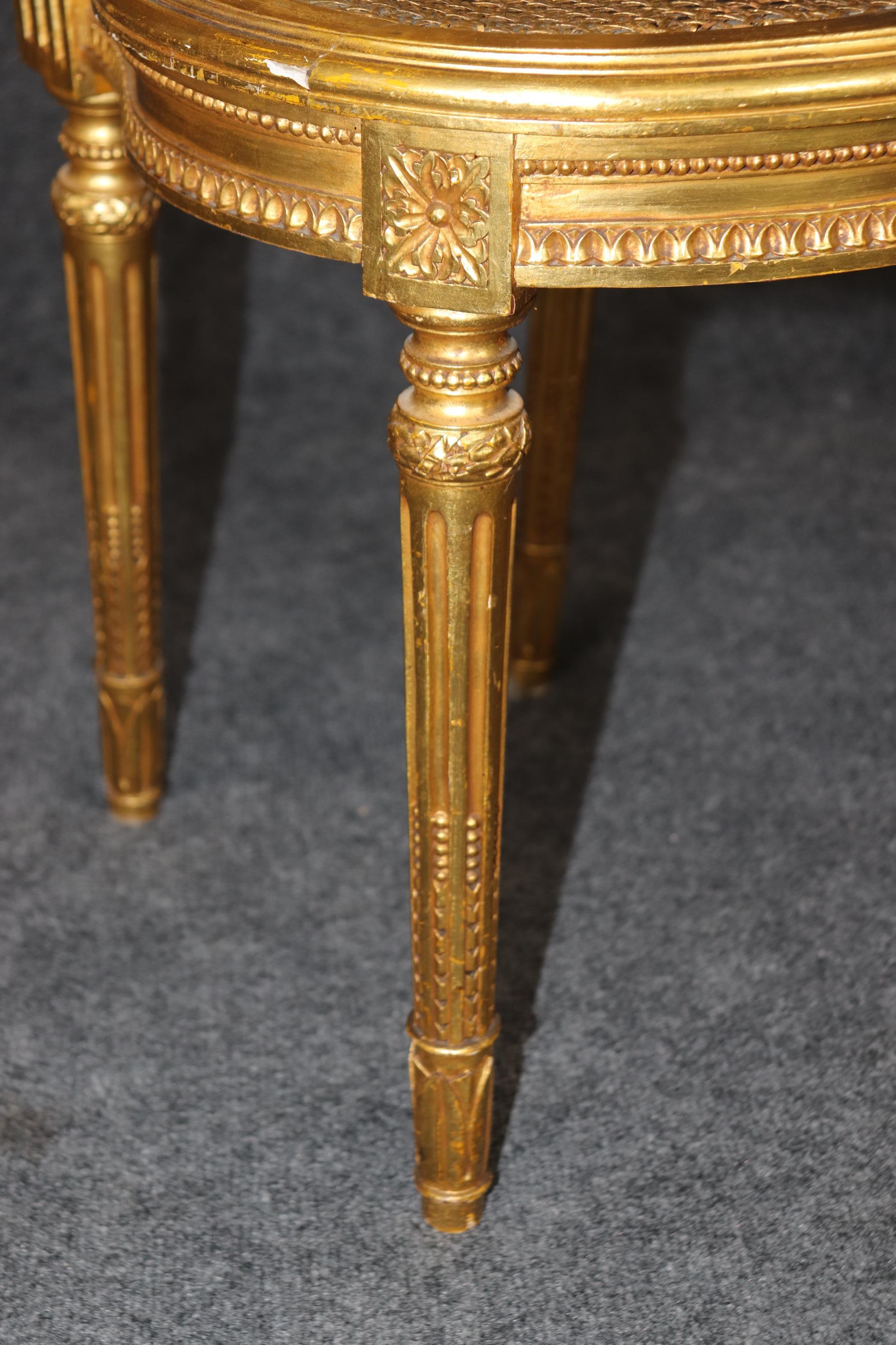 Fine Pair Bright Gilded French Cane Louis XVI Directoire Side Parlor Chairs For Sale 7