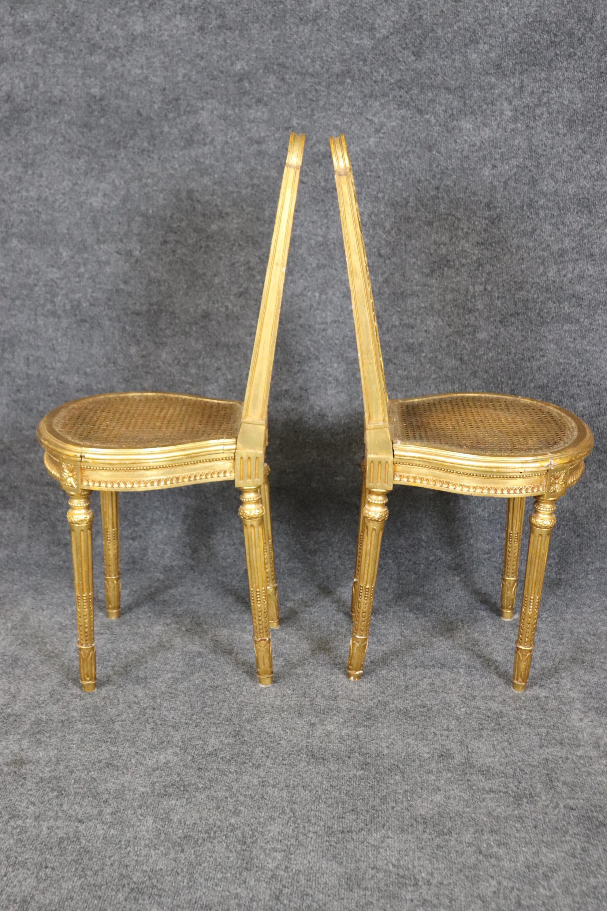 Fine Pair Bright Gilded French Cane Louis XVI Directoire Side Parlor Chairs For Sale 3