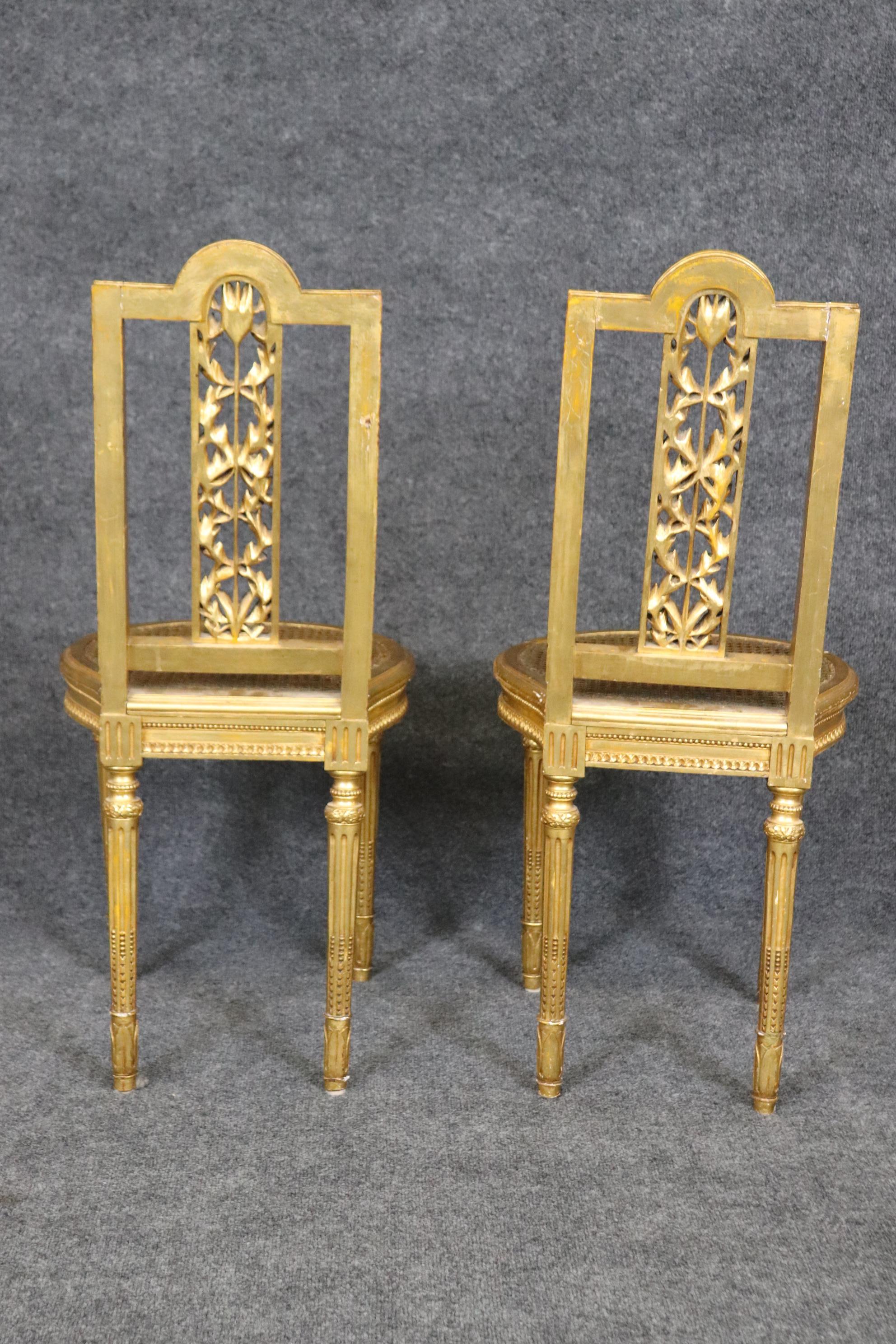 Fine Pair Bright Gilded French Cane Louis XVI Directoire Side Parlor Chairs For Sale 4