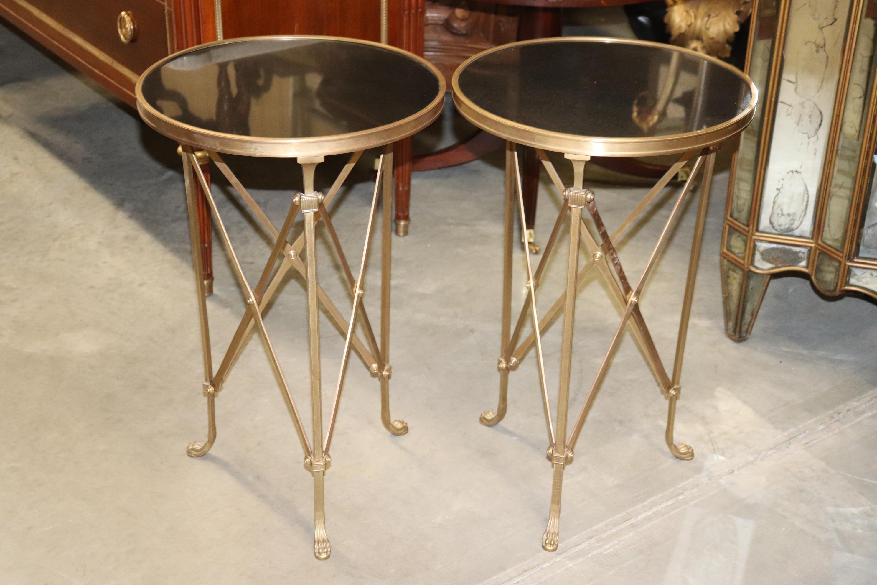 Fine Pair Bronze and Black Marble French Directoire X Form Paw Footed Geuridons 3