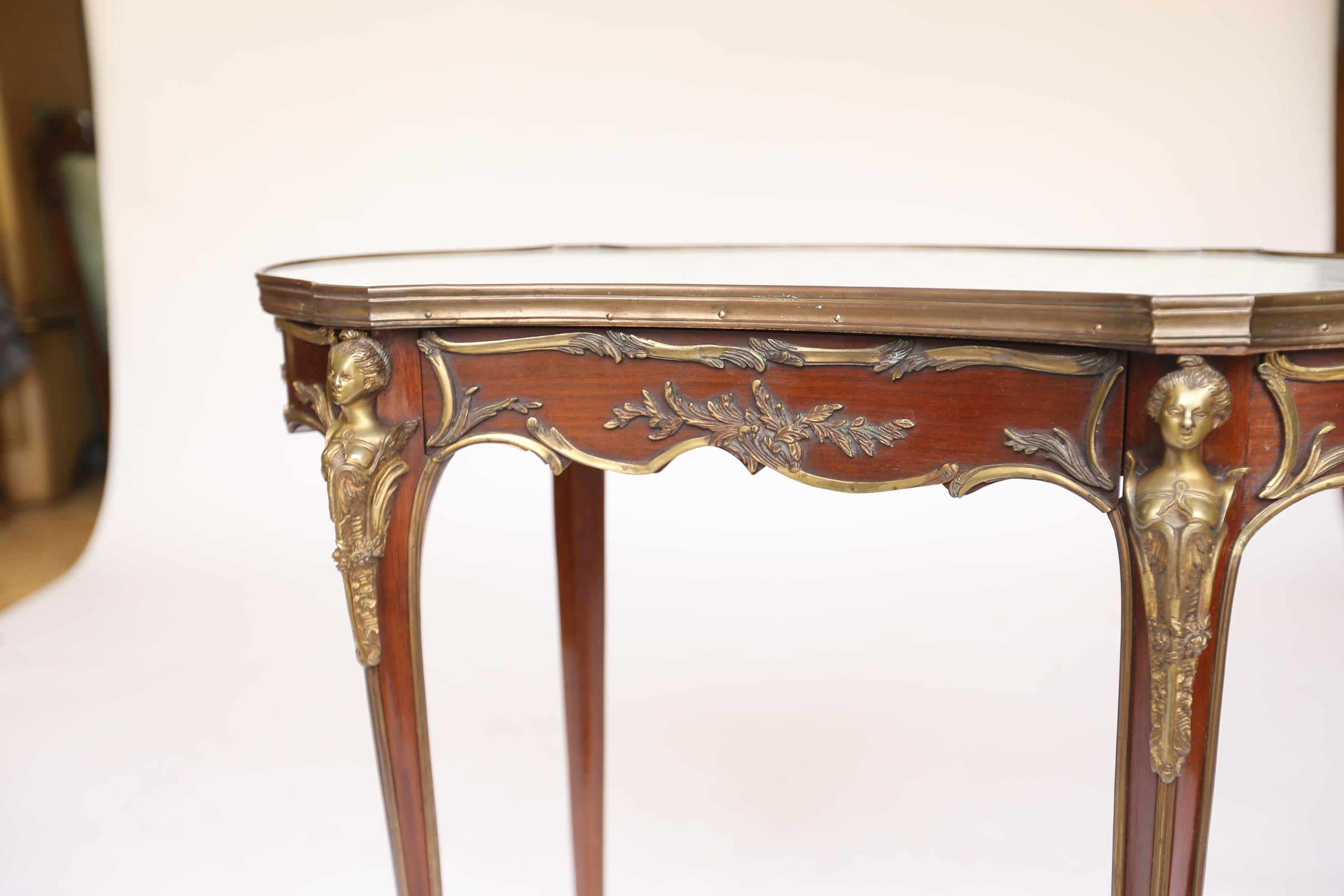 Fine Pair French Amaranth, Marble & gilt Lamp Tables. For Sale 3