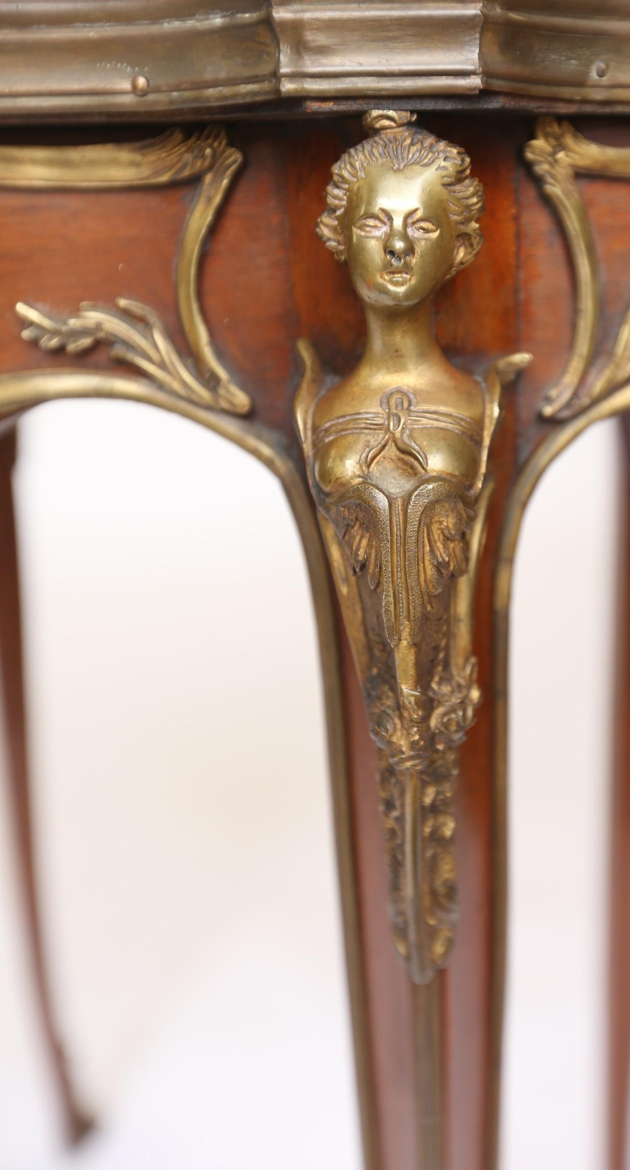 Fine Pair French Amaranth, Marble & gilt Lamp Tables. For Sale 9