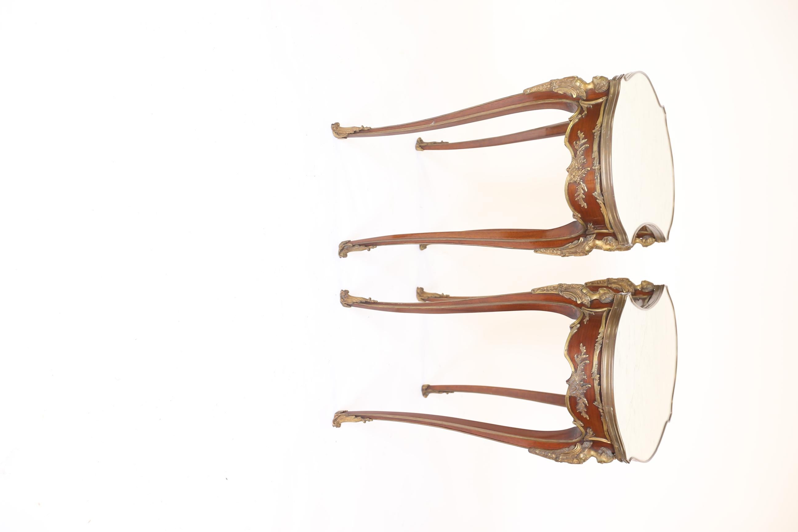 Louis XVI Fine Pair French Amaranth, Marble & gilt Lamp Tables. For Sale