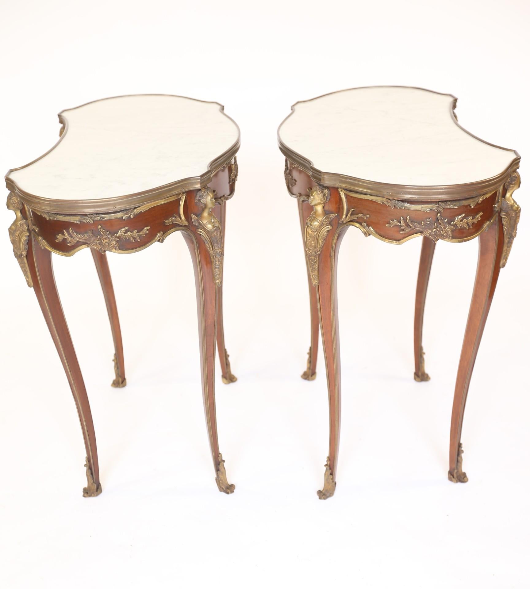 Fine Pair French Amaranth, Marble & gilt Lamp Tables. In Good Condition For Sale In Dereham, GB