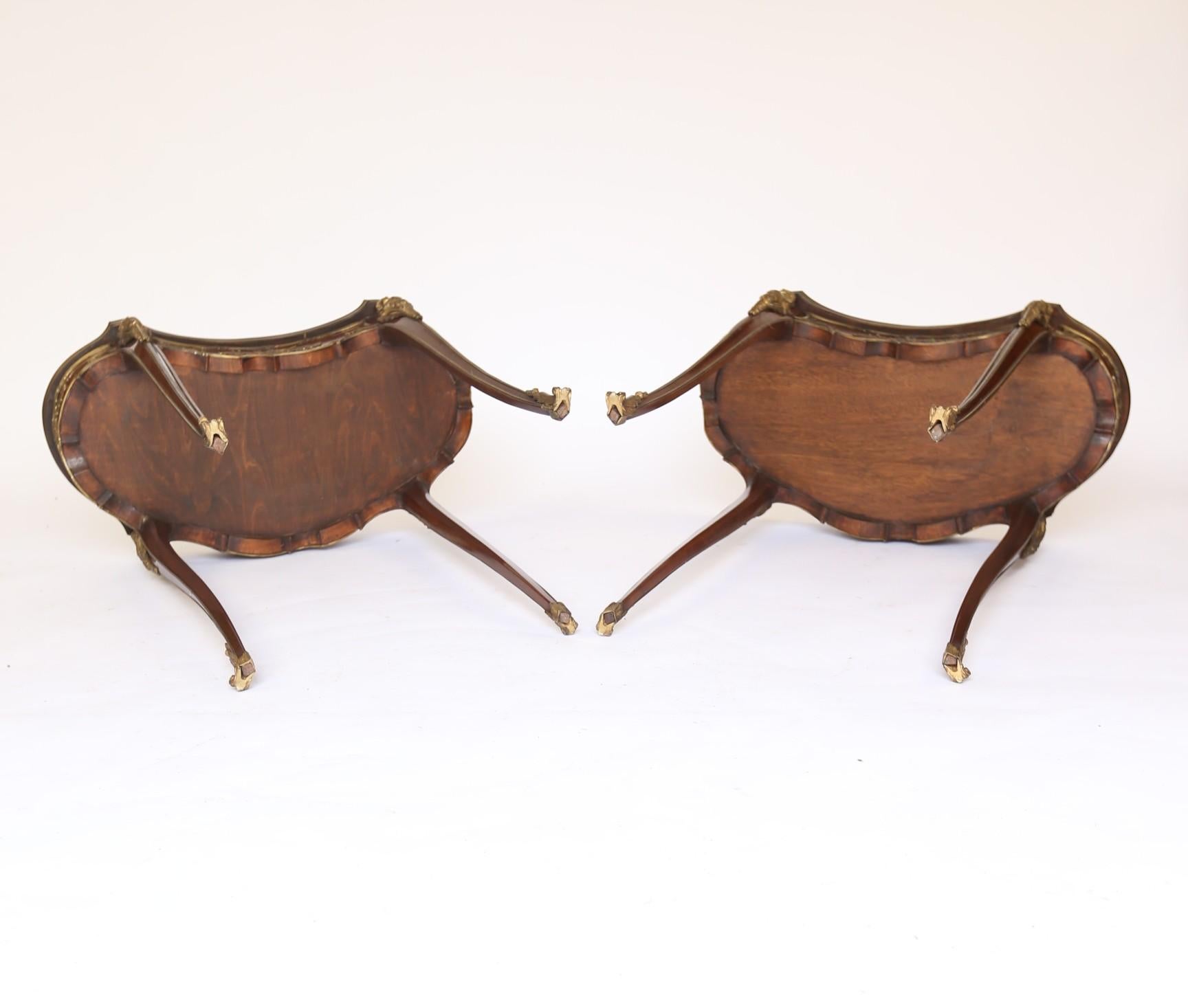 Brass Fine Pair French Amaranth, Marble & gilt Lamp Tables. For Sale