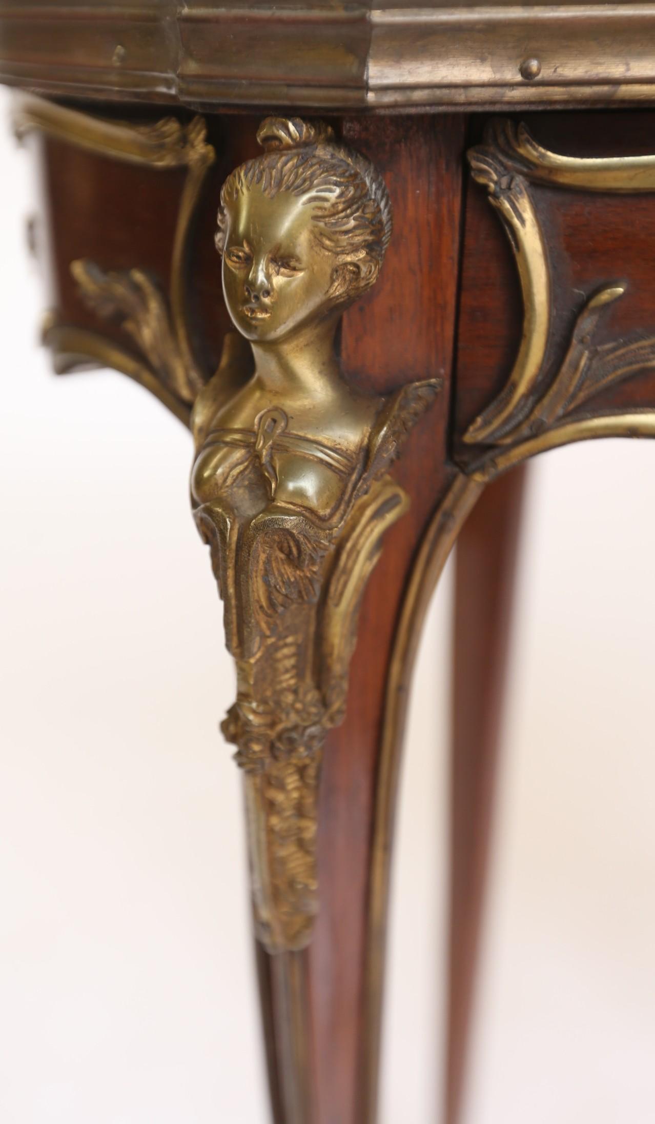 Fine Pair French Amaranth, Marble & gilt Lamp Tables. For Sale 1