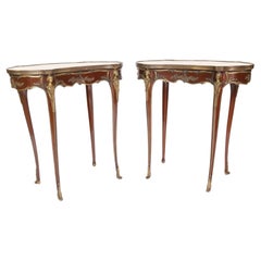 Fine Pair French Amaranth, Marble & gilt Lamp Tables.