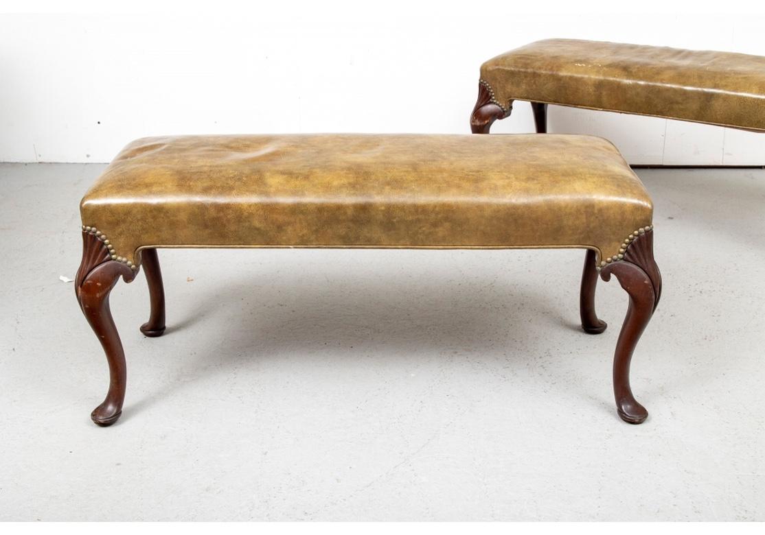 Fine Pair Carved Leather Top Benches For Sale 3