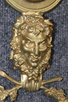 Fine Pair Cast Bronze French Bachus Face Bowtie Large Two Candle Sconces