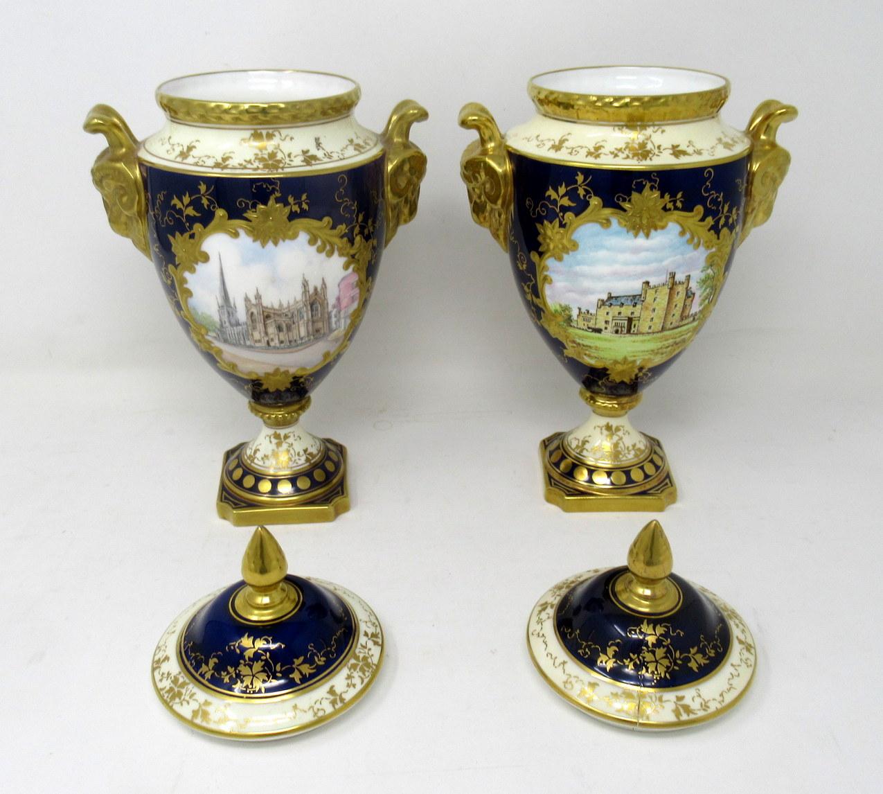 Fine Pair of Coalport Urns Hand Painted Signed Norman Lear Malcolm Harnett In Good Condition In Dublin, Ireland