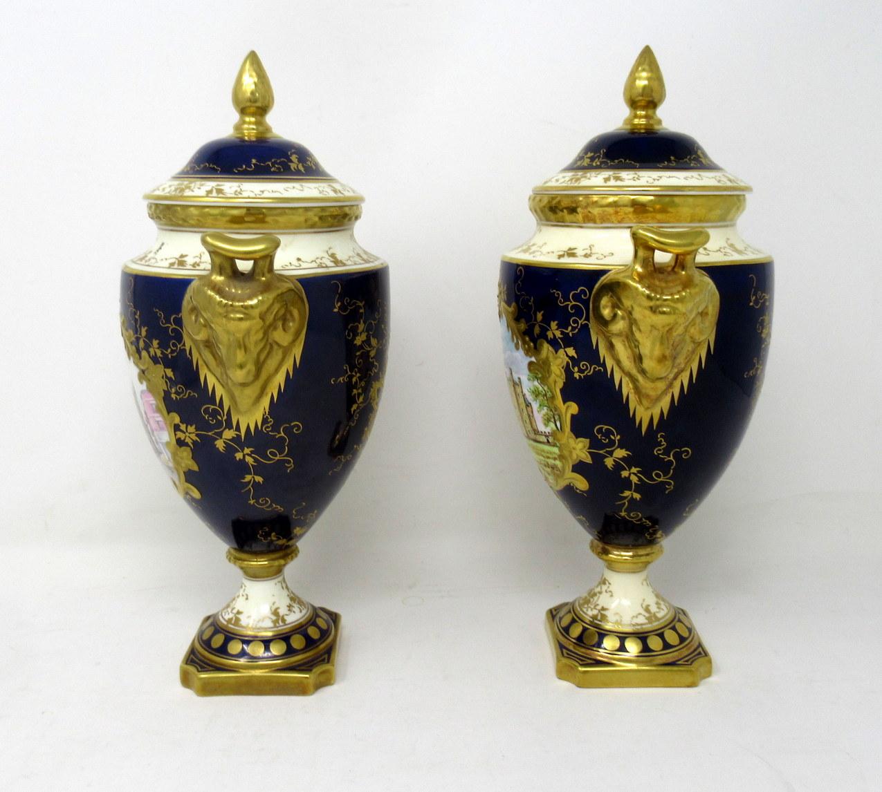 Mid-20th Century Fine Pair of Coalport Urns Hand Painted Signed Norman Lear Malcolm Harnett