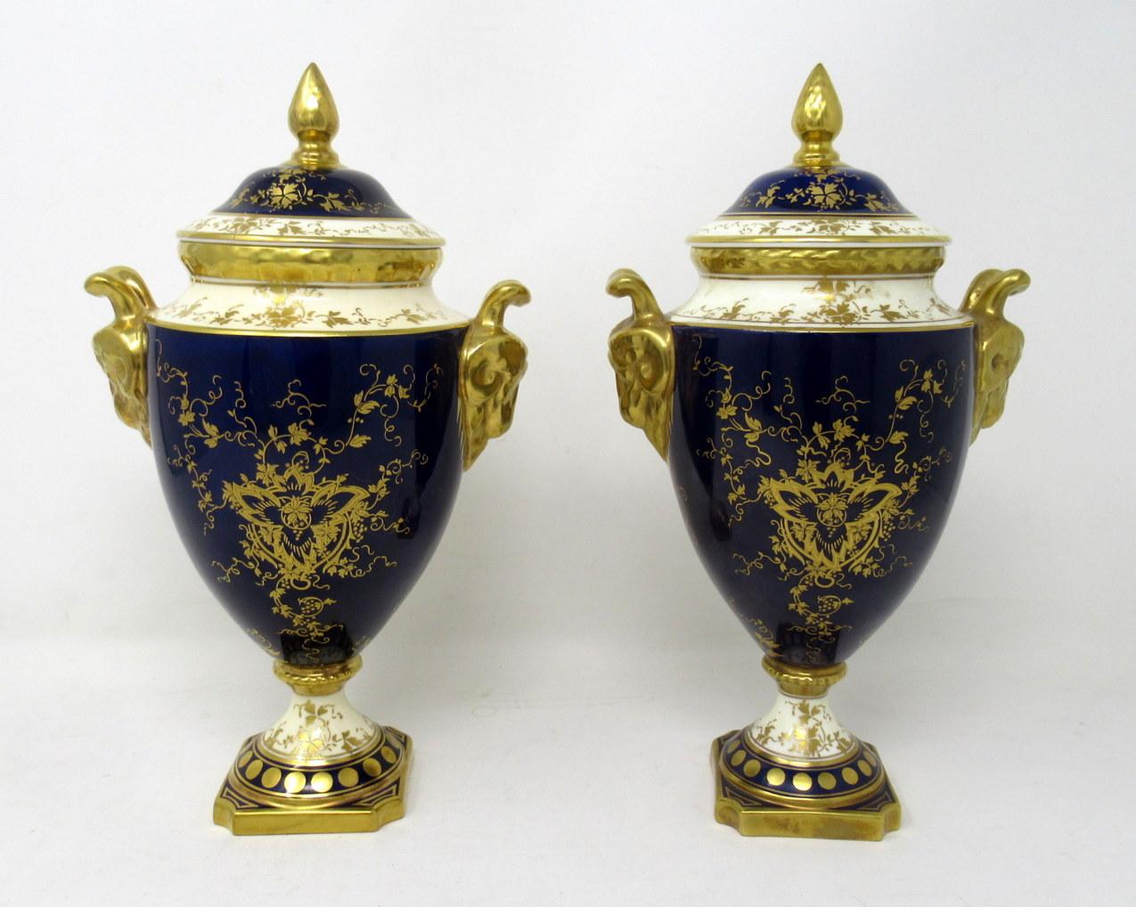 Ceramic Fine Pair of Coalport Urns Hand Painted Signed Norman Lear Malcolm Harnett