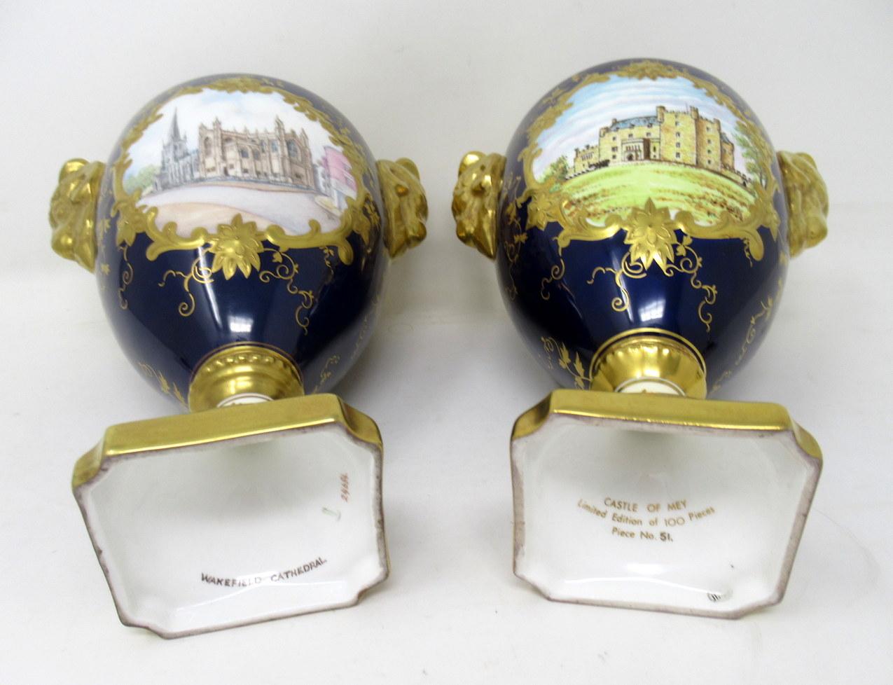Fine Pair of Coalport Urns Hand Painted Signed Norman Lear Malcolm Harnett 1