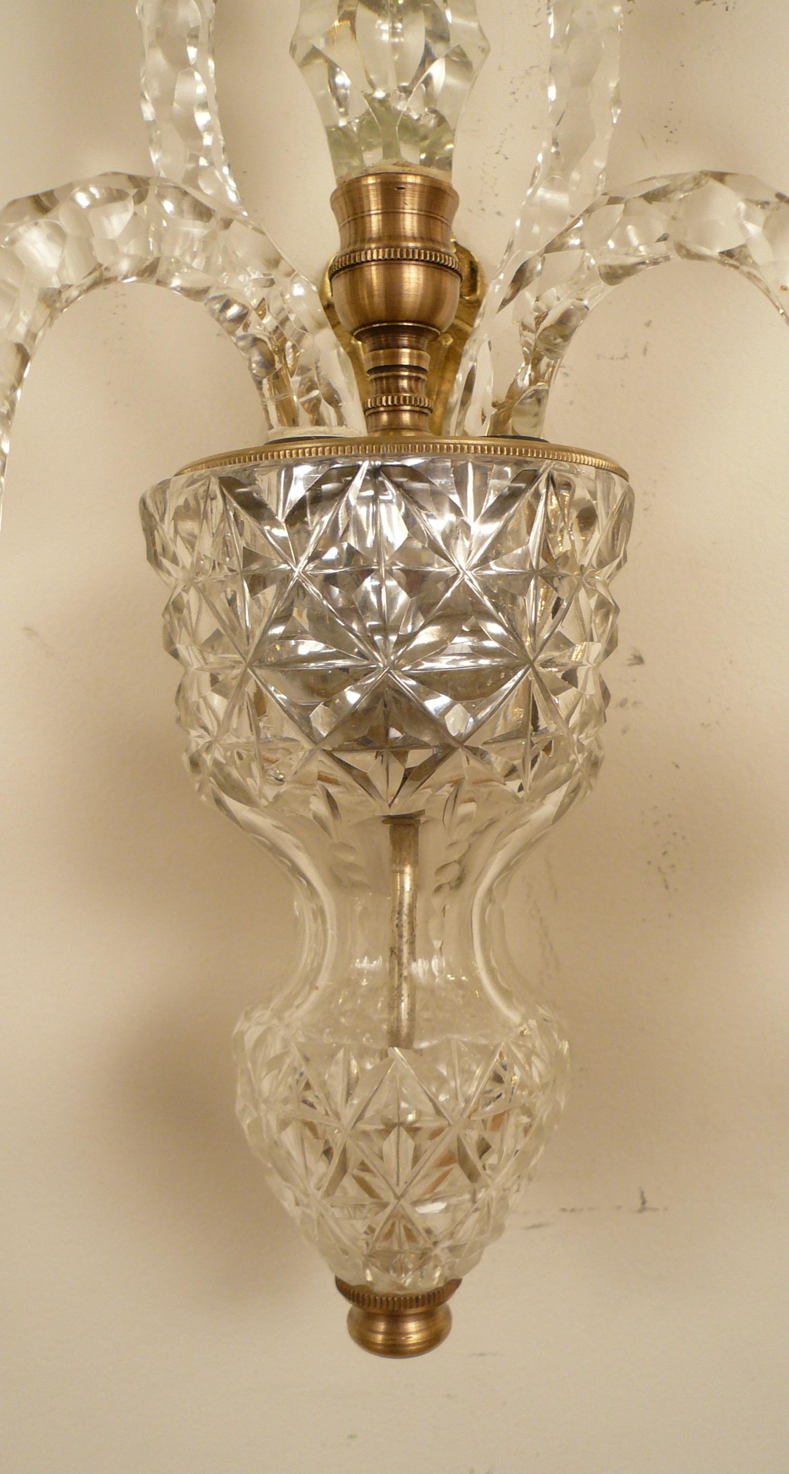 Fine Pair English Georgian Cut Crystal Sconces For Sale 5