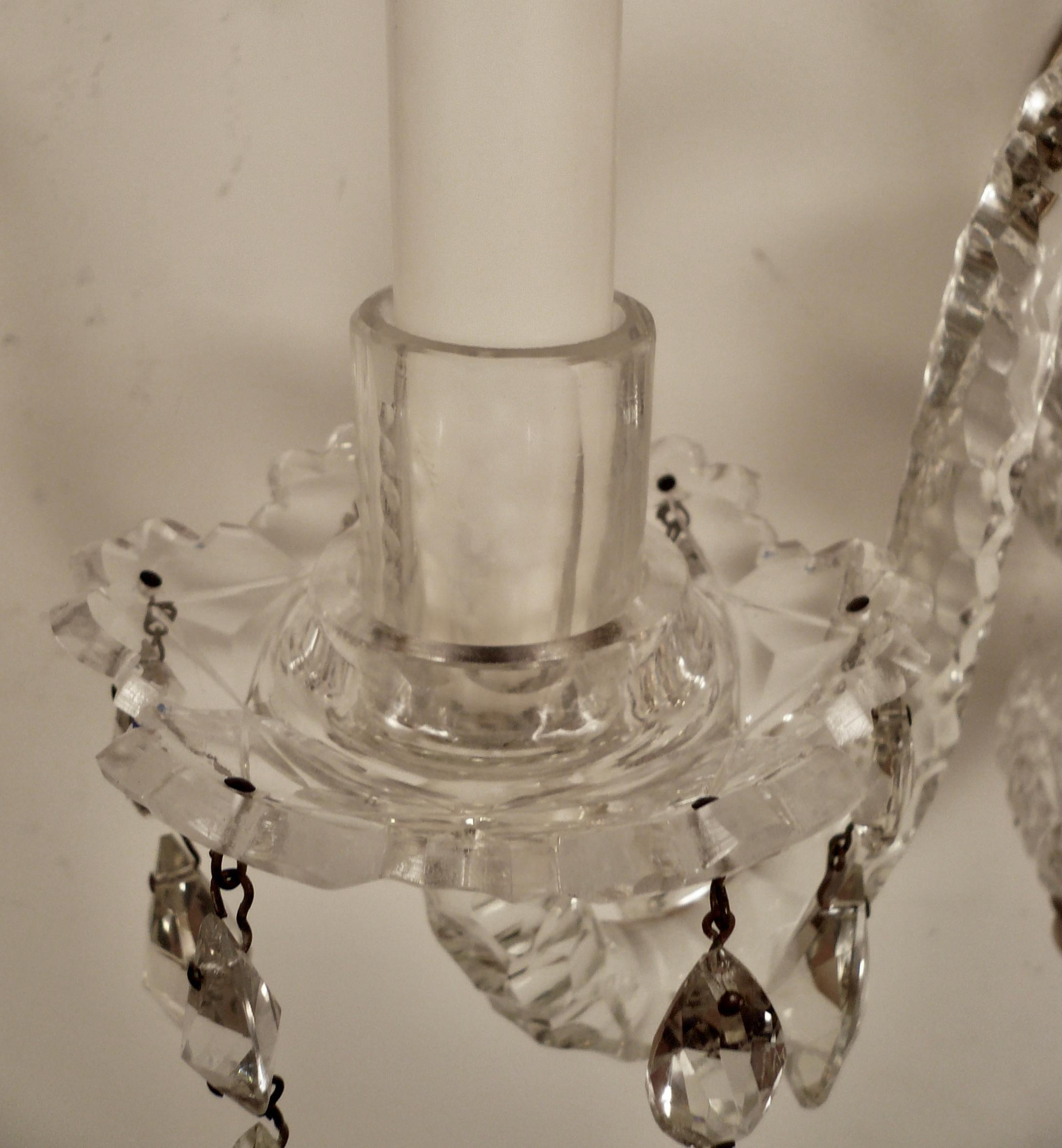 Fine Pair English Georgian Cut Crystal Sconces 6