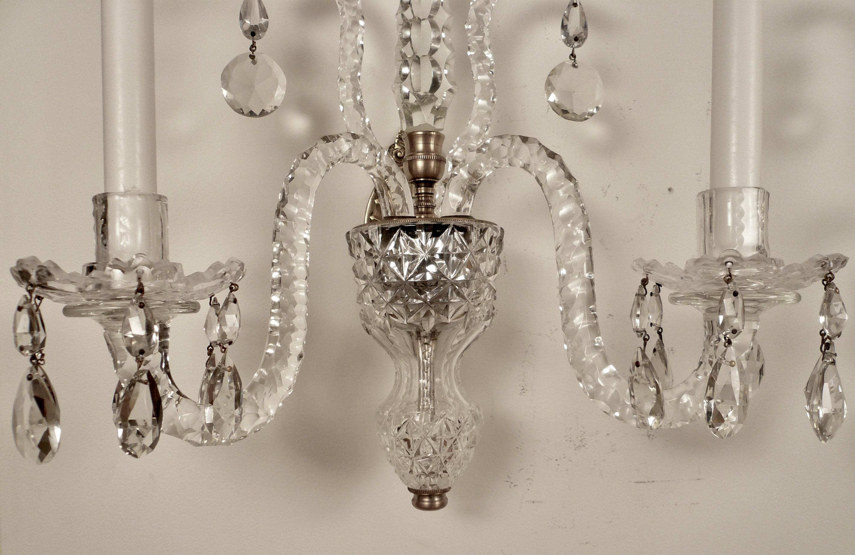 Fine Pair English Georgian Cut Crystal Sconces 9